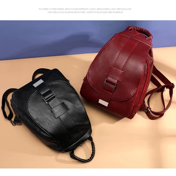 

Pu Leather Women'S Backpack Fashion Retro Shoulder Bag Wild Multifunctional Travel Chest Bag Girls School Bag