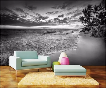 

CJSIR Papel De Parede Custom Photo Wallpaper Mural Beach Coco Seascape Black and White Background Wall Papel De Parede Decors