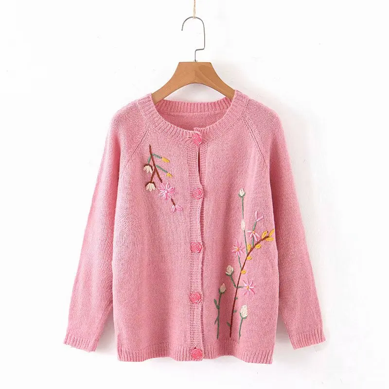 Супер шикарный женский ярко-розовый свитер с круглым девочек младшего возраста кардиган/топ с цветочным рисунком, длинные рукава, осенне-зимняя верхняя одежда на каждый день; модная Женская свитера из мохера