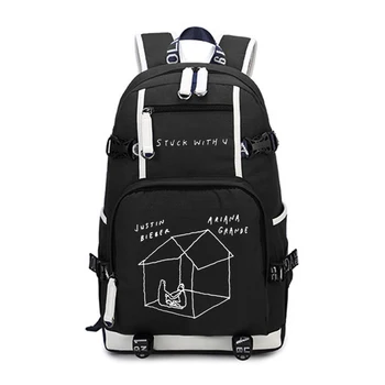 

Mochila Stuck with U Bookbag Justin Bieber Ariana Grande Backpack School Bags for Teenage Girls Boys Laptop Back Pack Men Black