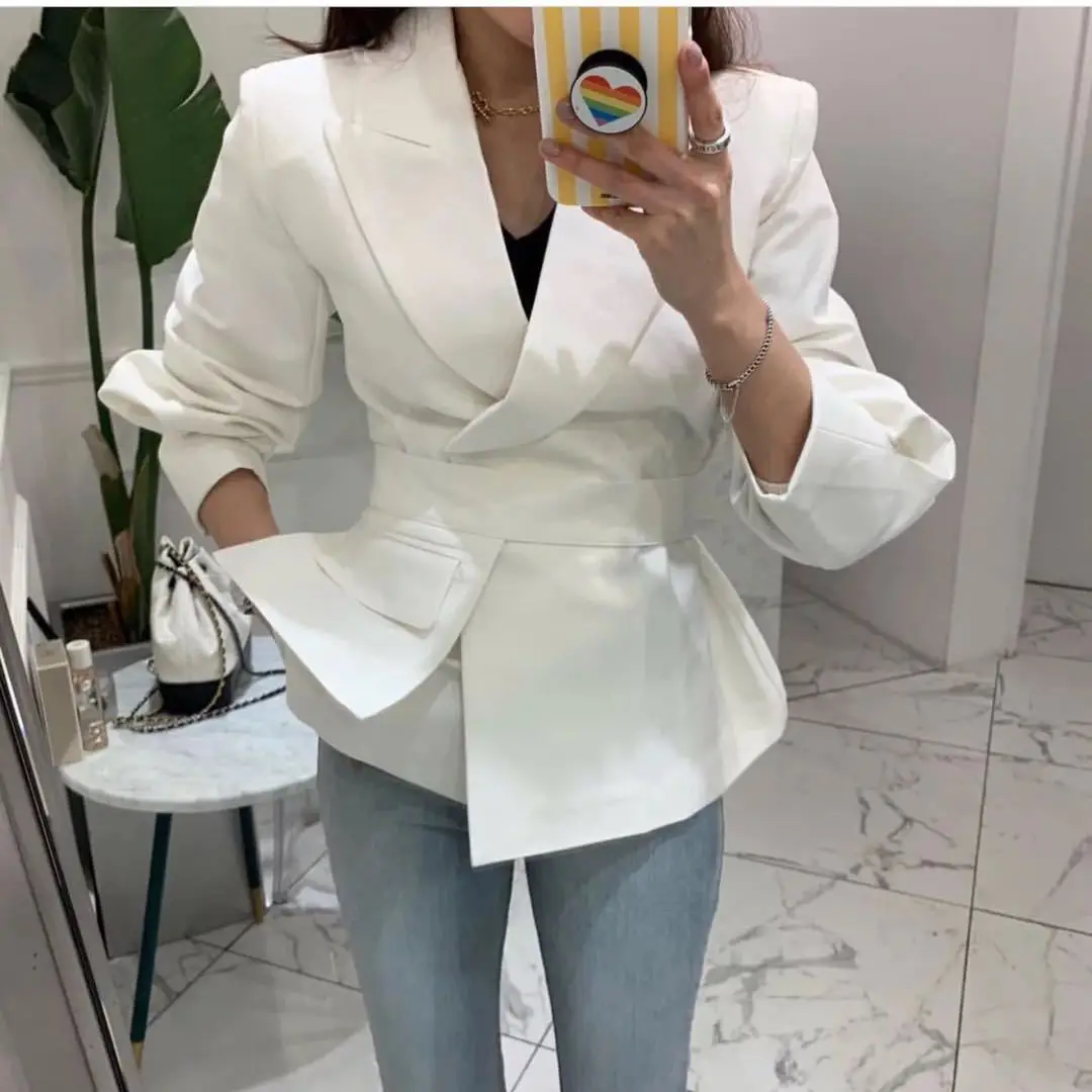 

South Korea Dongdaemun WOMEN'S Dress INS Online Celebrity Ol Commuting-Style Elegant Waist Hugging White Suit Jacket Women's