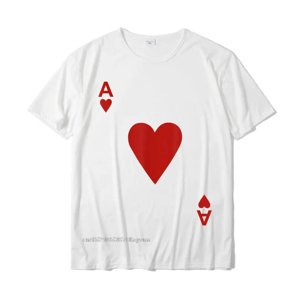 GroupNormal Short Sleeve Tops & Tees Summer Fall On Sale O-Neck 100% Cotton Tops & Tees Men Top T-shirts Slim Fit  Ace of hearts Tshirt Blackjack Cards Poker 21 A Tee shirt__3442 white