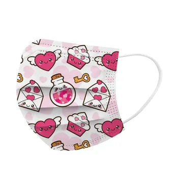 

50pc Valentine's Day Print Mask Adults Love Protection Facemask Disposable Breathable Masks Melt Blown Cloth Ear Hook Masque
