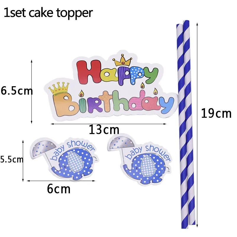 b10-1set cake topper Вечерние одноразовые столовые приборы в виде слона для вечеринки, соломенные чашки, баннеры для мальчиков и девочек, Вечерние Декорации - Цвет: b10-1set cake topper
