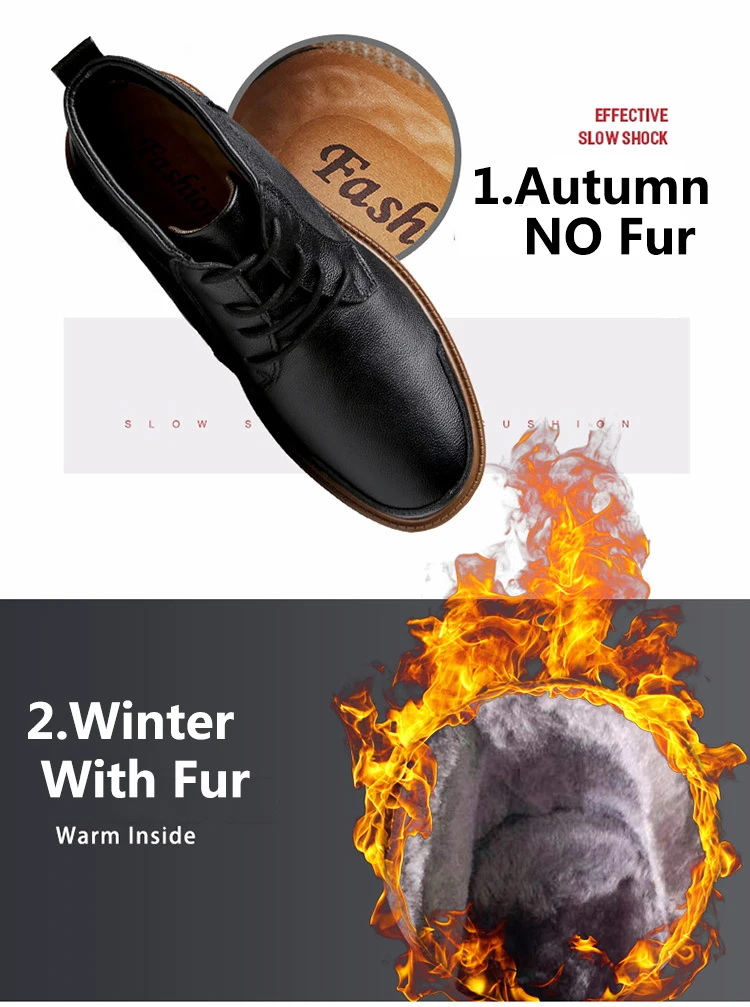High Quality Men Boots Cow Leather Winter Fur Shoes Men Rubber Ankle Tooling Boots Male Warm Work Shoes Sneakers Men Footwear