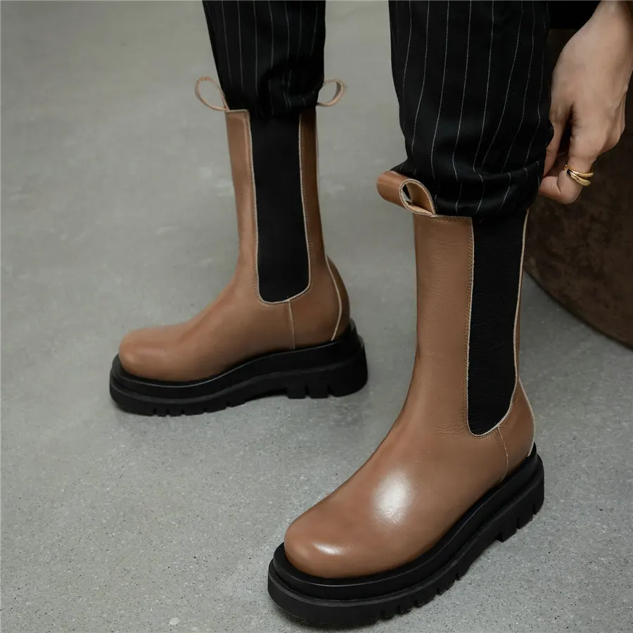 

Women Cow Leather Round Toe High Heel Riding Boots Female High Top Fashion Sneakers Slip On Platform Oxfords Shoes Casual Shoes