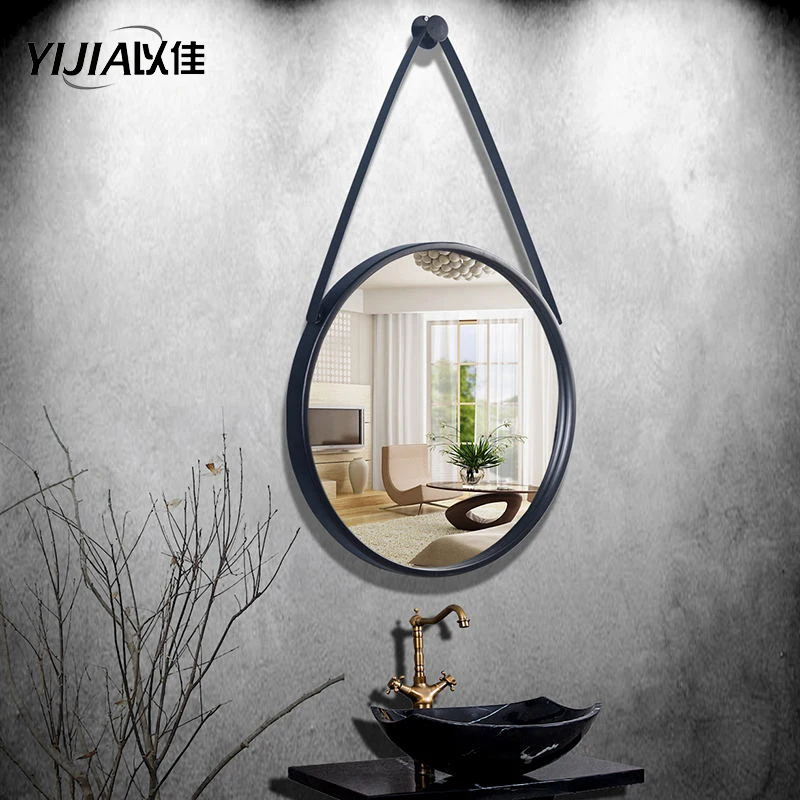 

Black Hanging Round Wall Mirror in Bathroom iron Frame Makeup mirror