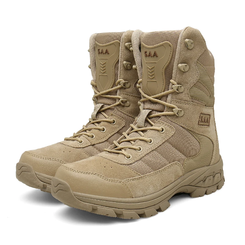 Мужские армейские ботинки из натуральной кожи; Цвет Черный; армейские ботильоны; Рабочая обувь в армейском стиле; большие размеры 39-46; тактические мужские ботинки - Цвет: ShaSe