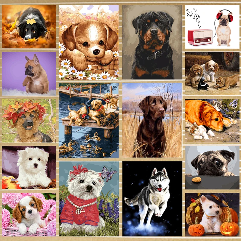 

DIY Diamond Painting Handmade Animal Dog Picture Combination Diamond Embroidery Full Square/Round Drill Decorative Painting Mura