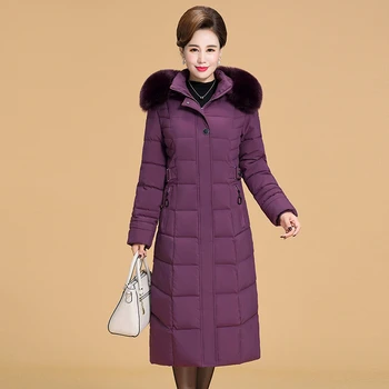 

New Winter Plus Size Women Long Down jacket Loose Big Fur collar Hooded Cotton-padded jacket Thick Warm Overcoat Women Parka 6XL