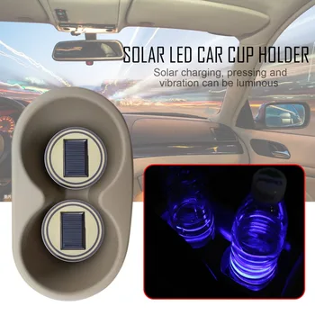 

2PCS Universal Solar LED Car Cup Holder Bottom Pad Mat Drinks Coaster LED Light Cover Atmosphere Lamp Built-in Vibration
