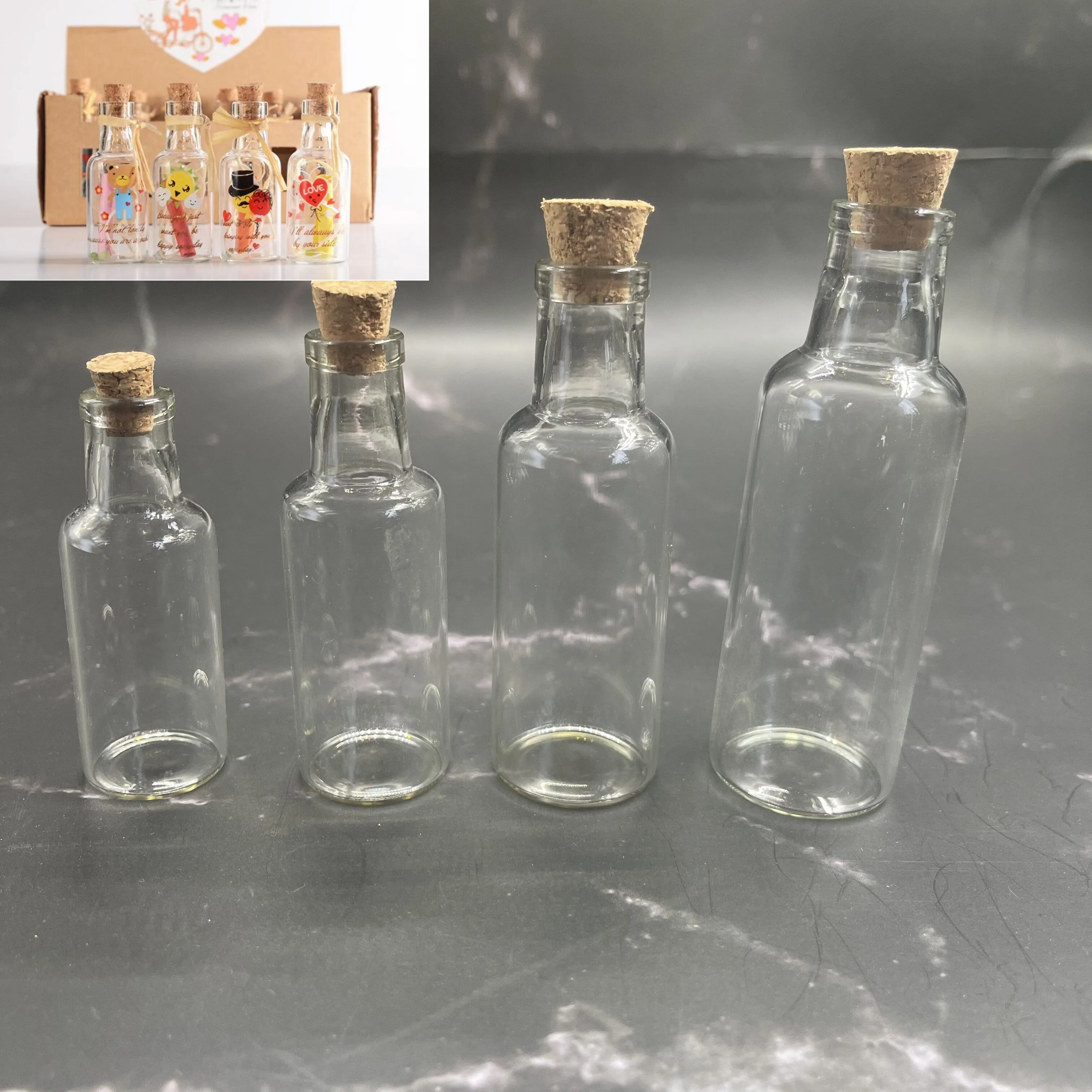 15pcs 12ml 15ml 25ml 35ml Small Clear Glass Storage Jars Bottle Vial Container Wishing Bottle with Cork Stopper DIY Home Decor