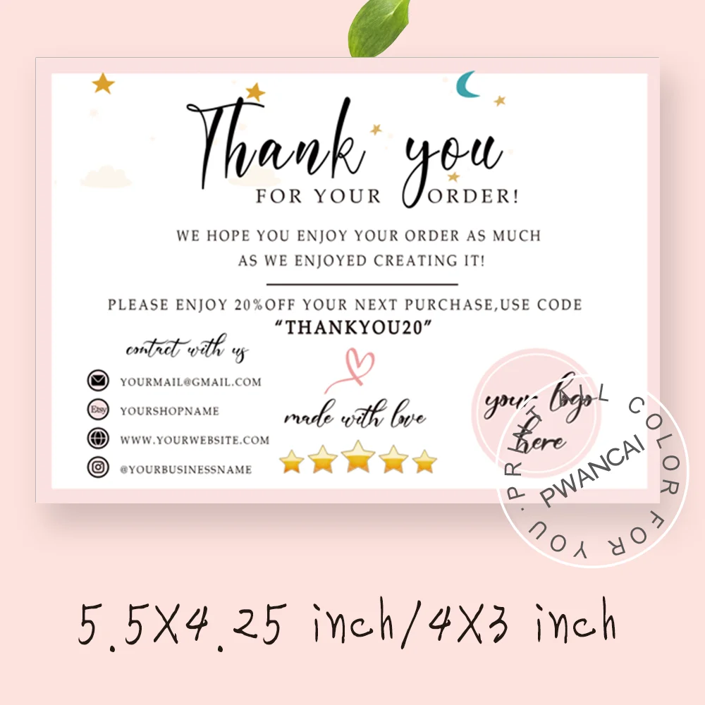 

THANK YOU CARDS,Rose Gold Packaging Insert Card Template,Printable Etsy Shop Promo Code,Editable Business Social Media Cards