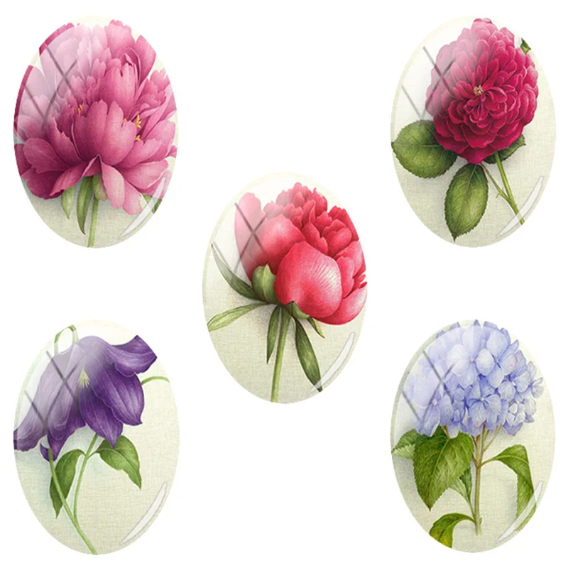 

TAFREE Beautiful rose, sunflower and lotus Oval Shaped 18x25 mm Photo 5pcs/lot Glass Cabochon Dome Flat Back Jewelry Making A770