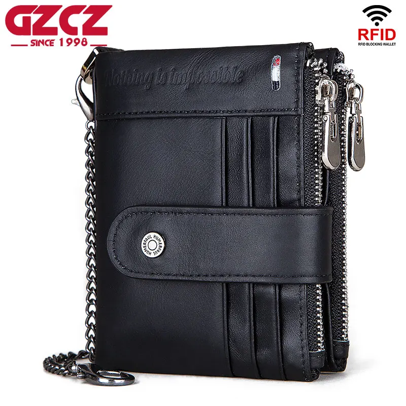 

GZCZ 100% Rfid Genuine Leather Wallet Men Crazy Horse Wallets Coin Purse Short Male Money Bag Mini Walet Small Quality Gifts
