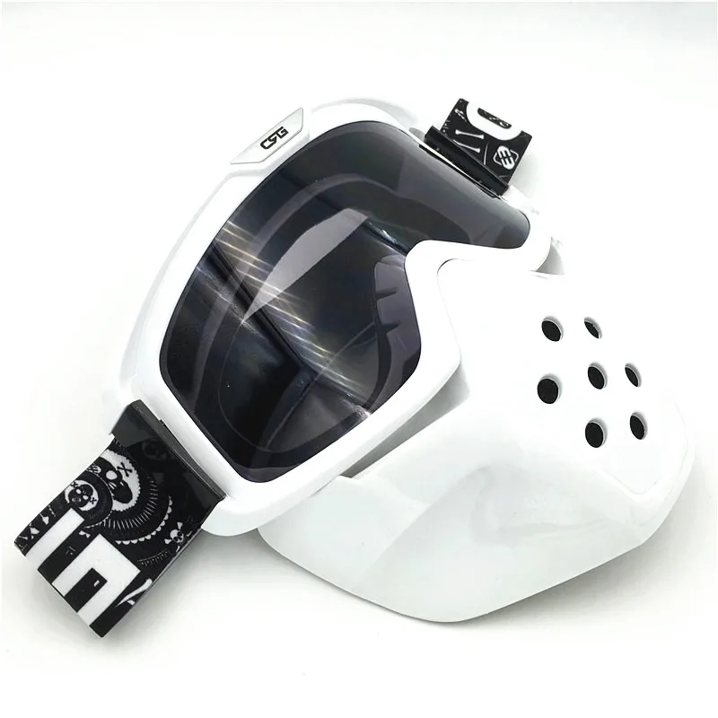 Retro Motorcycle Shark Goggles Helmet Glasses Windproof Motocross Modular Mask Detachable Goggles Open face Helmets Goggles Mask - Цвет: White black lens