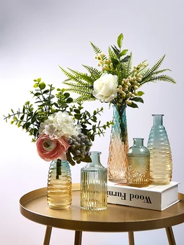 

1PCS Vintage Embossed Glass Vase Creative Crafts Bottle Living Room Home Desktop Water Culture Flower Arranger
