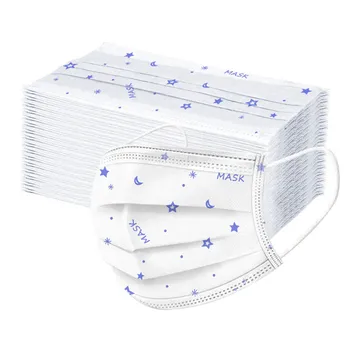

50PCS Non-woven Disposable Face Mask Fashion Print Breathing Adult Children Mouth Cover Mouth Mask With Design Masque Mariage