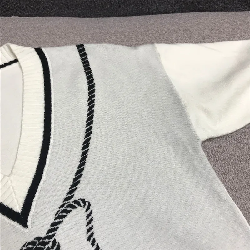 Designer de Luxo da Marca Pullovers de Malha para Mulheres Preto e Branco da Cor do Contraste de lã Camisola de Malha Causel Pescoço Arco Solta v 9 High Quality Moda Feminina