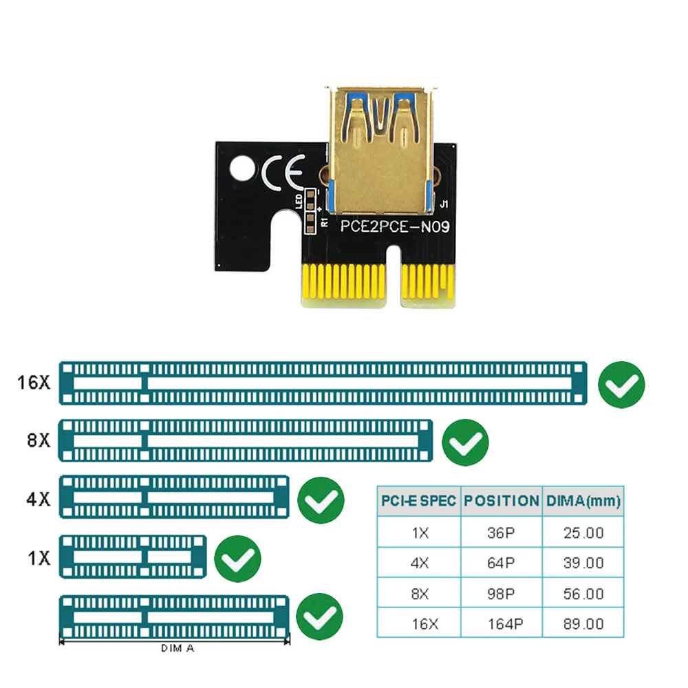 비트코인 채굴용 비디오 카드용 PCIE 라이저 010 VER010-X 4 6 핀 전원 USB 3.0 케이블 카보 라이저, PCI  익스프레스 X16 라이저, 6 개 - AliExpress