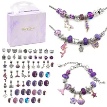 Kit de fabrication de bijoux à breloques pour filles et femmes, 64 pièces, avec boîte cadeau rose, cadeau de saint valentin, d'anniversaire et de noël