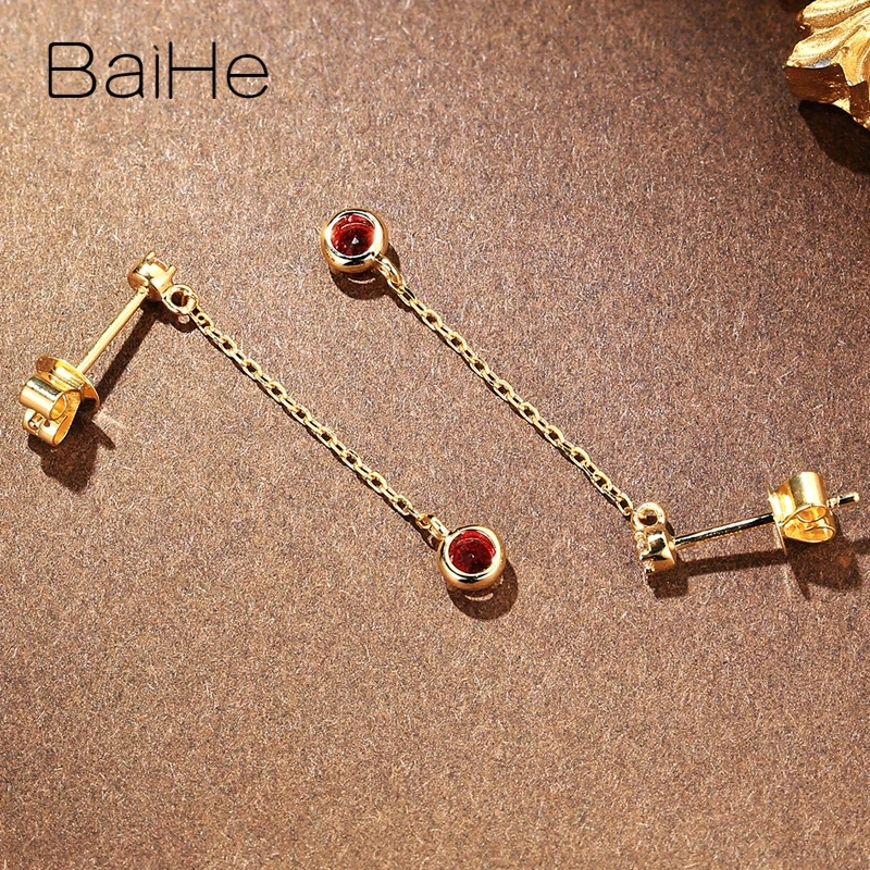 BAIHE, 18 карат, желтое золото, 0.24ct, натуральный рубин, 0.006ct, натуральные бриллианты, свадебные ювелирные изделия, Круглые рубиновые серьги-гвоздики