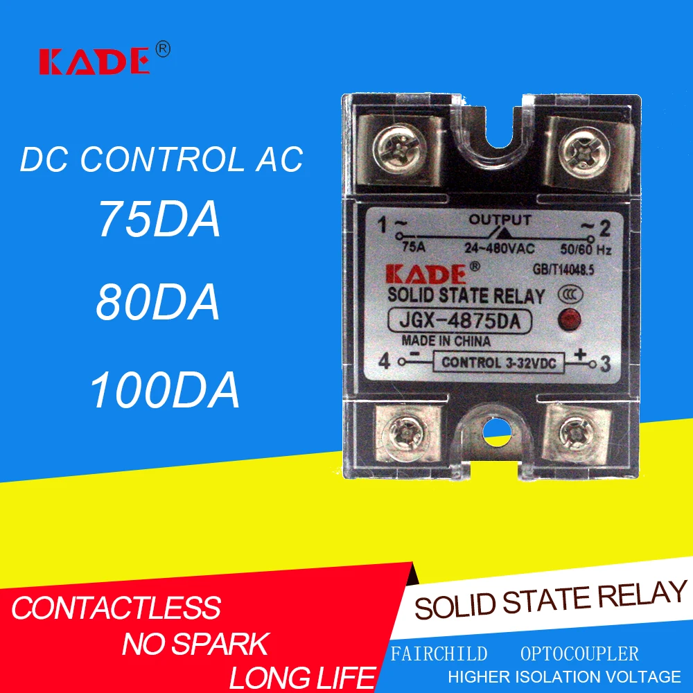 Jgx/ssr 75DA / 80da 100DA DC контролируется AC SSR Однофазное твердотельное реле с пластиковым