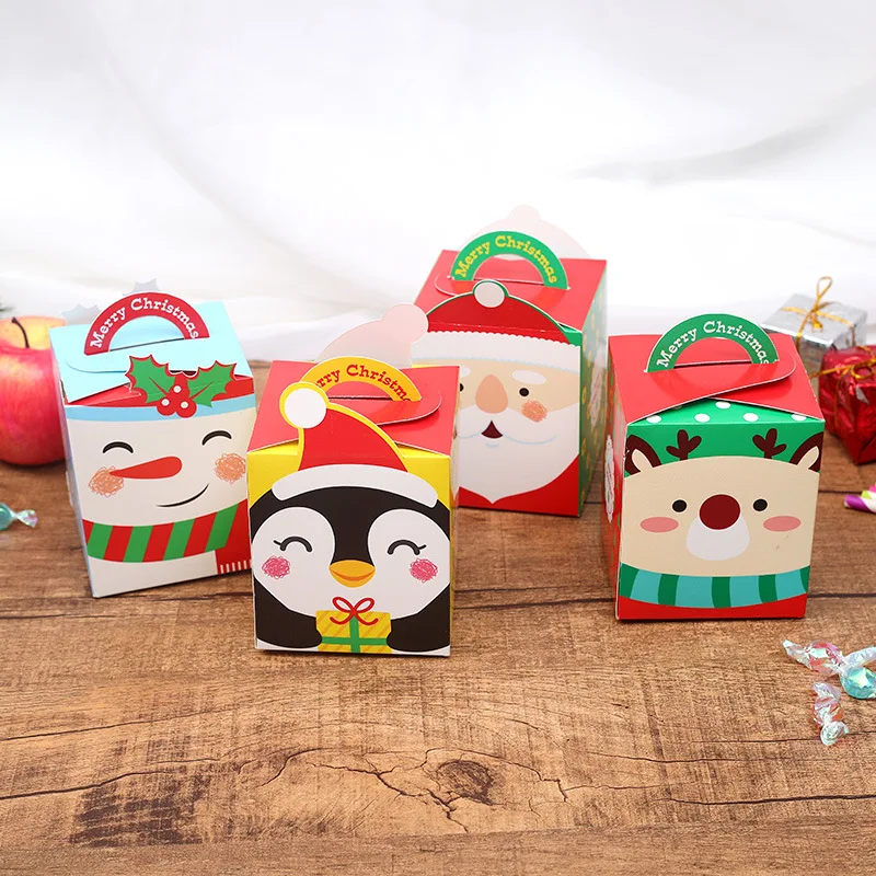 4 шт Рождественская Подарочная коробка мультяшная с яблоком Лось Снеговик Санта
