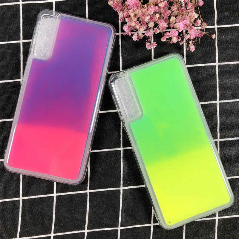 

A7 2018 Luminous Sand Solid Color Case For Samsung Galaxy A7 2018 SM A750 A750F SM-A750 SM-A750F Cover Liquid Glitter Quicksand