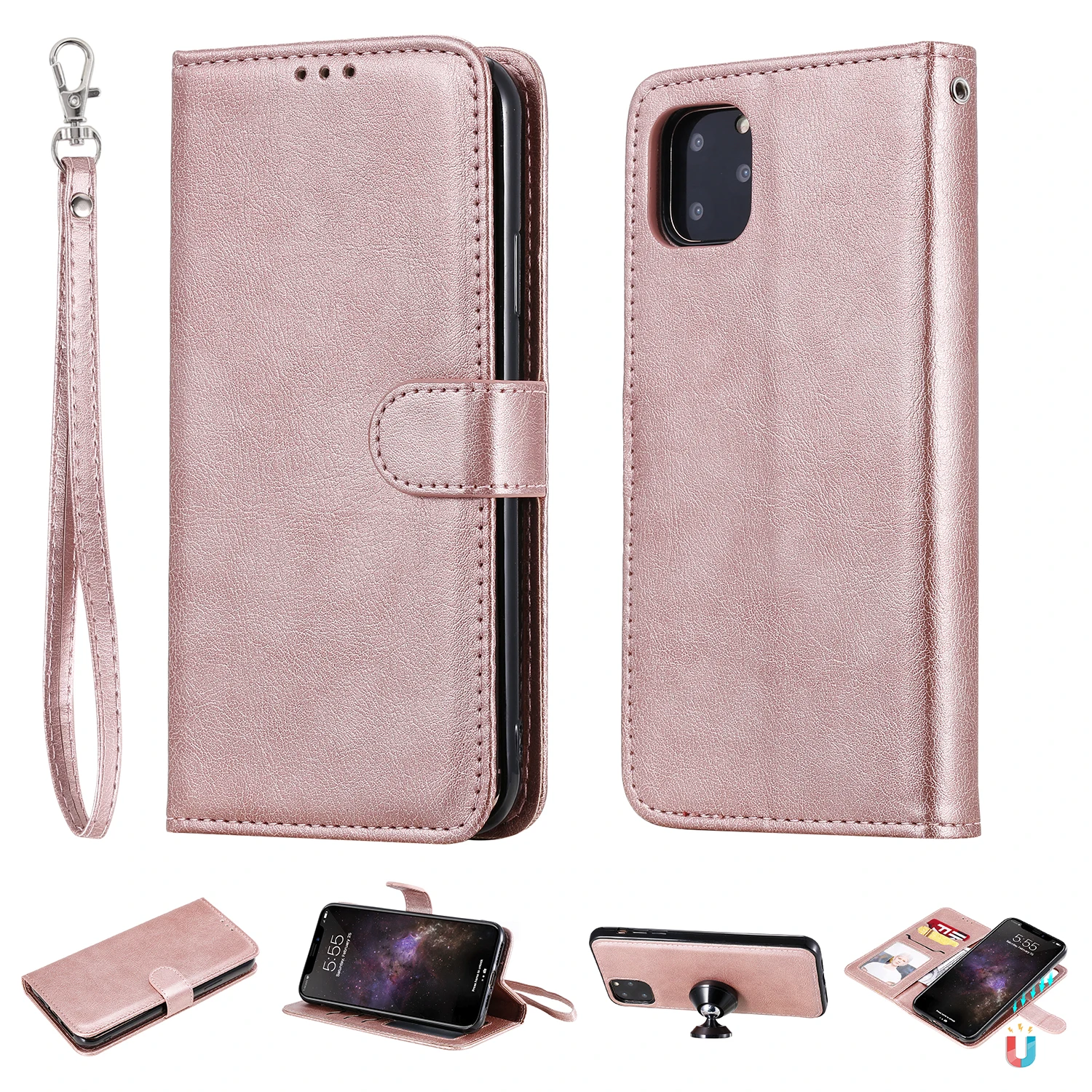 Rose Gold Роскошный Магнитный кожаный чехол-книжка в стиле ретро для Apple IPhone 11 Pro 6 6s 7 8 Plus XR X XS Max, чехол-бумажник с отделениями для карт и ремешком - Цвет: Rose Gold