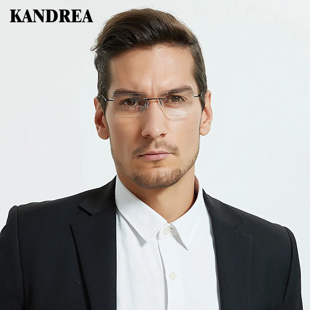 

KANDREA 2020 Men Square Eyeglasses Ultralight Titanium Glasses Frame Frameless Optical Frame Spectacles Man Prescription Eyewear