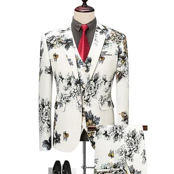 

Blazers Pants Vest Sets / Fashion Men's Casual Boutique flower Floral Print Suit jacket coat trousers waistcoat 3 pieces suits