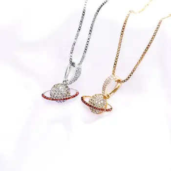 

925 Sterling Silver Color Paved Full Bling Iced Out Zircon Planet Solid Pendants Necklaces For Men Women Hip hop Rapper Jewelry