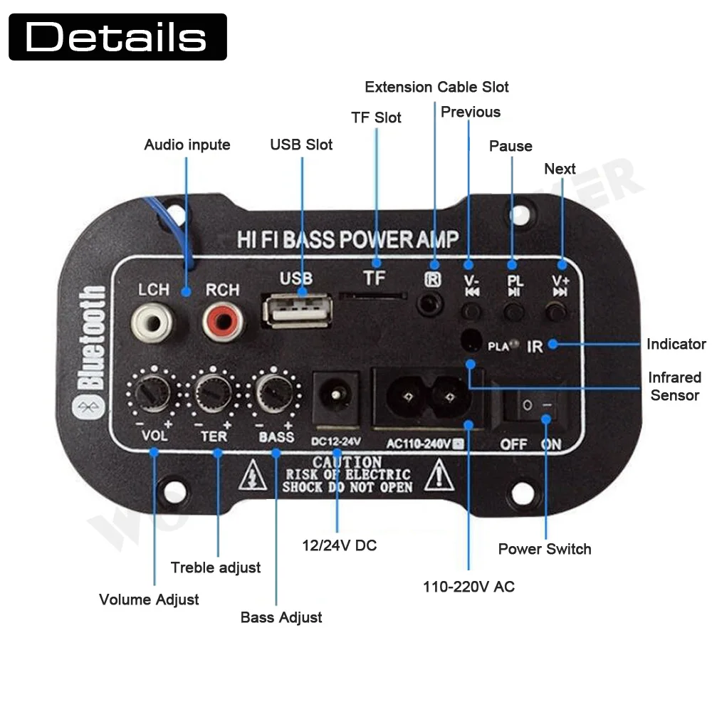 Woopker Digital Amplifier Decoder Board 25-30W Bluetooth Audio Amplifier DIY USB FM Radio TF Player Subwoofer 110V 220V — view 6