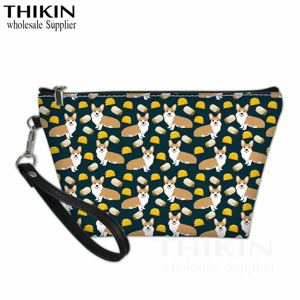 as picture THIKIN милый корги печати Макияж сумки мультфильм животных для женщин Путешествия необходимости косметички дамы портативный мыть комплект сумка Bolsa - Цвет: as picture