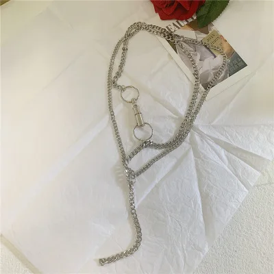 HUANZHI из нержавеющей стали с геометрическим круглым пряжкой двойная с подвесками Серебряная цепочка металлическое ожерелье для мужчин женщин девочек хип-хоп - Окраска металла: A
