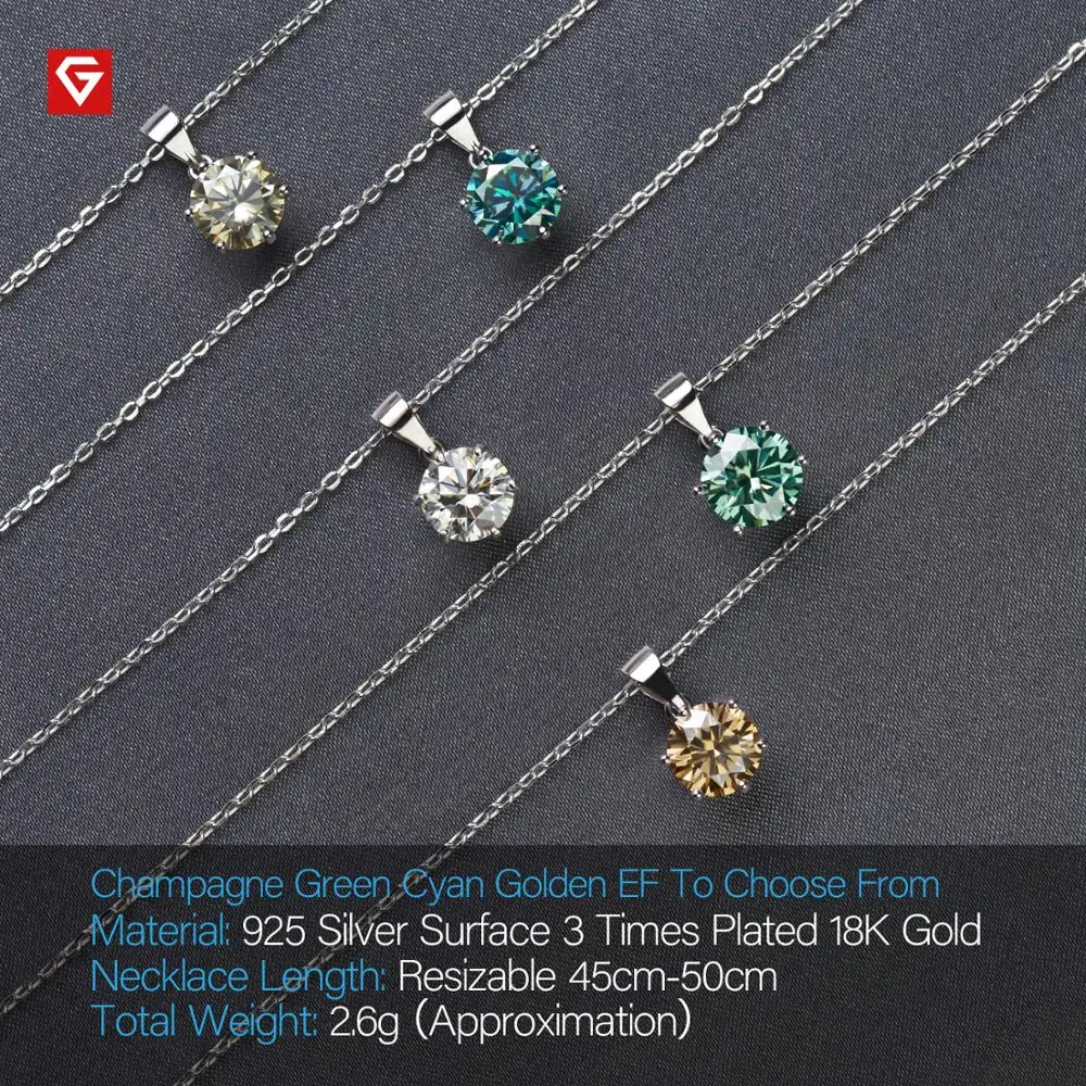 GIGAJEWE 2.0ct 8 мм EF VVS круглая 18K белая позолота 925 Серебряное моиссанитовое ожерелье с