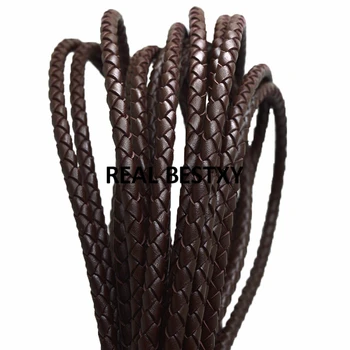 

5m/lot approx: 5mm Brown Round Genuine Braided Leather Cord String Rope For Women Men Bracelet Jewelry Craft Making DIY Fin