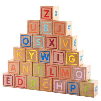 

Wooden ABC Blocks Building Games Extra-Large 26 PCS Alphabet Letters Block Set Montessori Educational Toys for Kids Toddlers