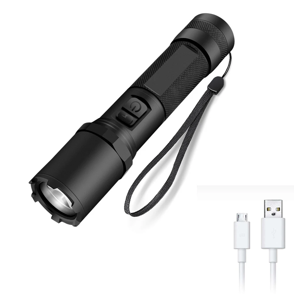 A Тактический флэш-светильник usb Перезаряжаемый Регулируемый зум светодиодный флэш-светильник фонарь светильник Открытый водонепроницаемый кемпинг для батареи 18650 - Испускаемый цвет: A
