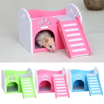 

1 PC Hamster House Hamster Nest Wooden Pet Hedgehog Castle Toy Pet House Viewing Deck Ladder Pet Products