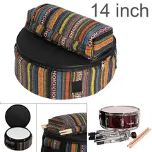 

Drum Bag 14 Inch Folk Style Knitted Colorful Oxford Cloth Add Cotton Snare Drum Backpack Drumsticks Stand Pocket