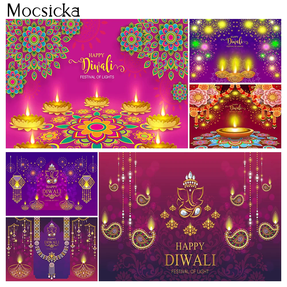 

Diwali Festival Party Backdrop for Photography Mural India Diwali Candle Burning Lights Laxmi Puja Background Photo Studio
