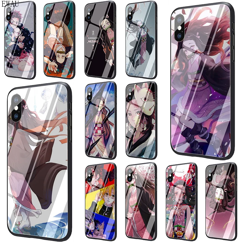 EWAU аниме Kimetsu no Yaiba закаленное стекло чехол для телефона iPhone 5 5S SE 6 6s 7 8 plus X XR XS 11 pro Max