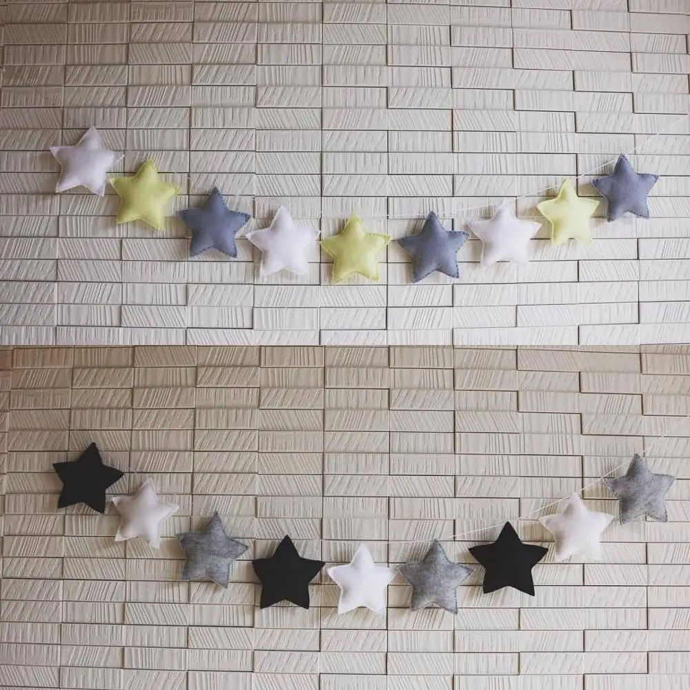 

New Nordic Felt Fabric Star Moon Cloud Garland Banner Kids Room Hanging Wall Decor Tent Bed Mat Baby Shower Bunting Ornament