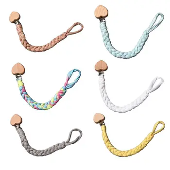 

Baby Wood Pacifier Clip Chain Handmade Woven Nipple Holder Soother Leash Strap