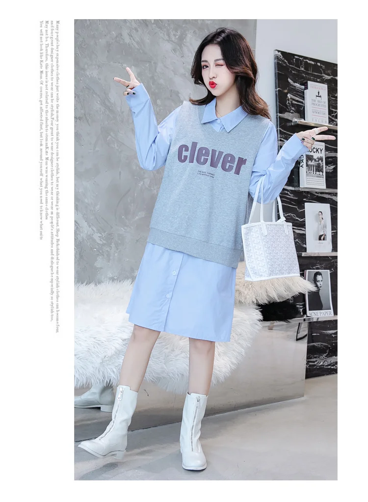 T shirt+ Dress Maternity Clothes Loose Stylish Long Sleeves Dress for Pregnant Women Pregnancy Clothes 2051~50~8979