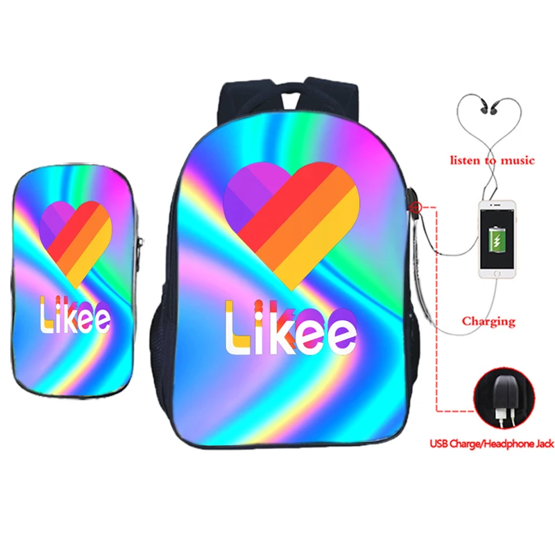 

Likee Backpack 2 Pcs/set USB Charge School Bags for Teens Girls Boys Daily Unicorn Laptop Rucksack Avocado Travel Mochila