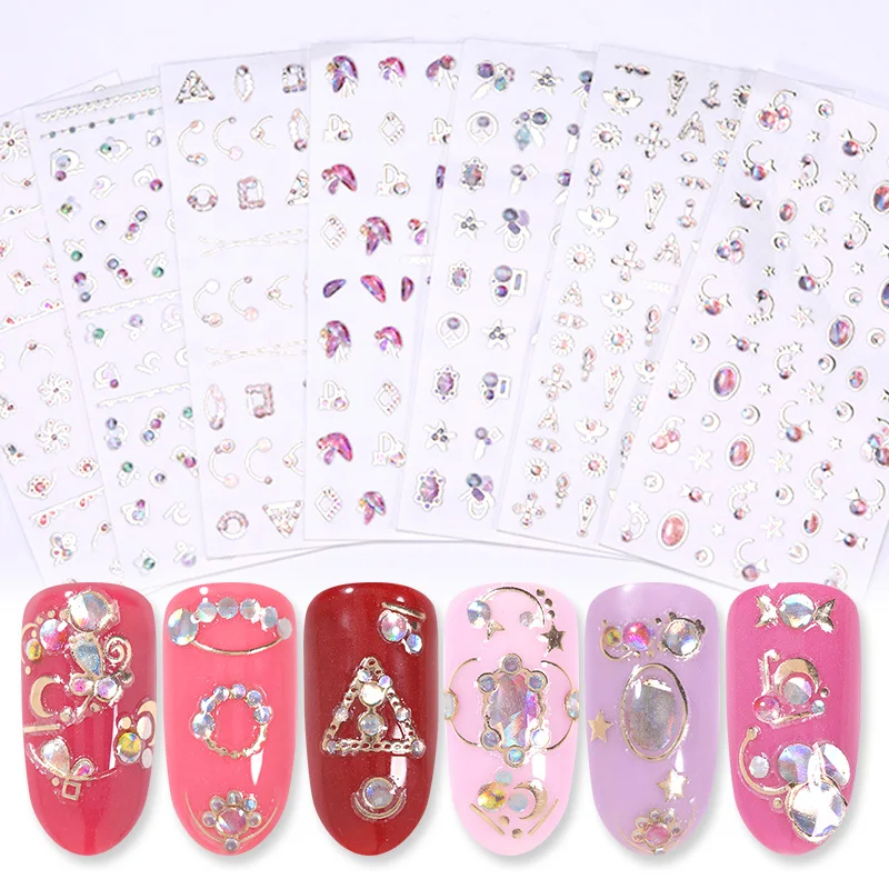 1 лист 3D наклейки для ногтей смешанные узоры Стразы Красочные наклейки для нейл-арта переводные наклейки s дизайн ногтей DIY инструменты для украшения