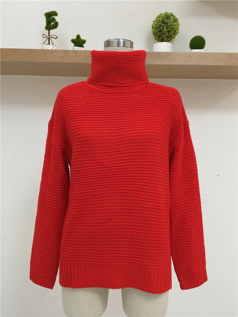 Осенне-зимний Повседневный вязаный свитер с высоким воротом для женщин, негабаритный Серый свободный теплые свитера, пуловеры, топы с длинными рукавами для женщин